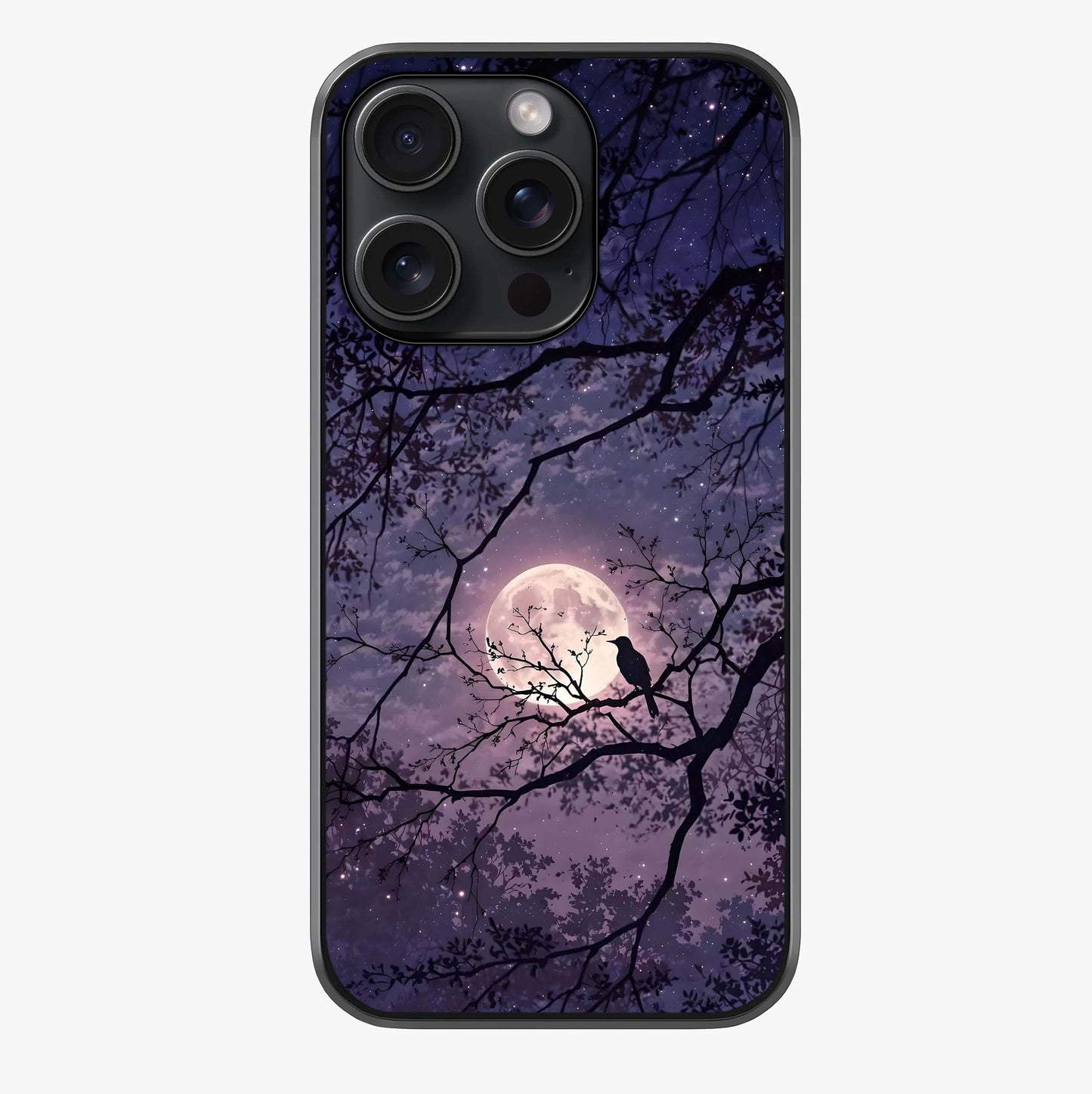 Whispering Moon Silence Glass Case showing full back design in clean flat view with glossy glass finish.