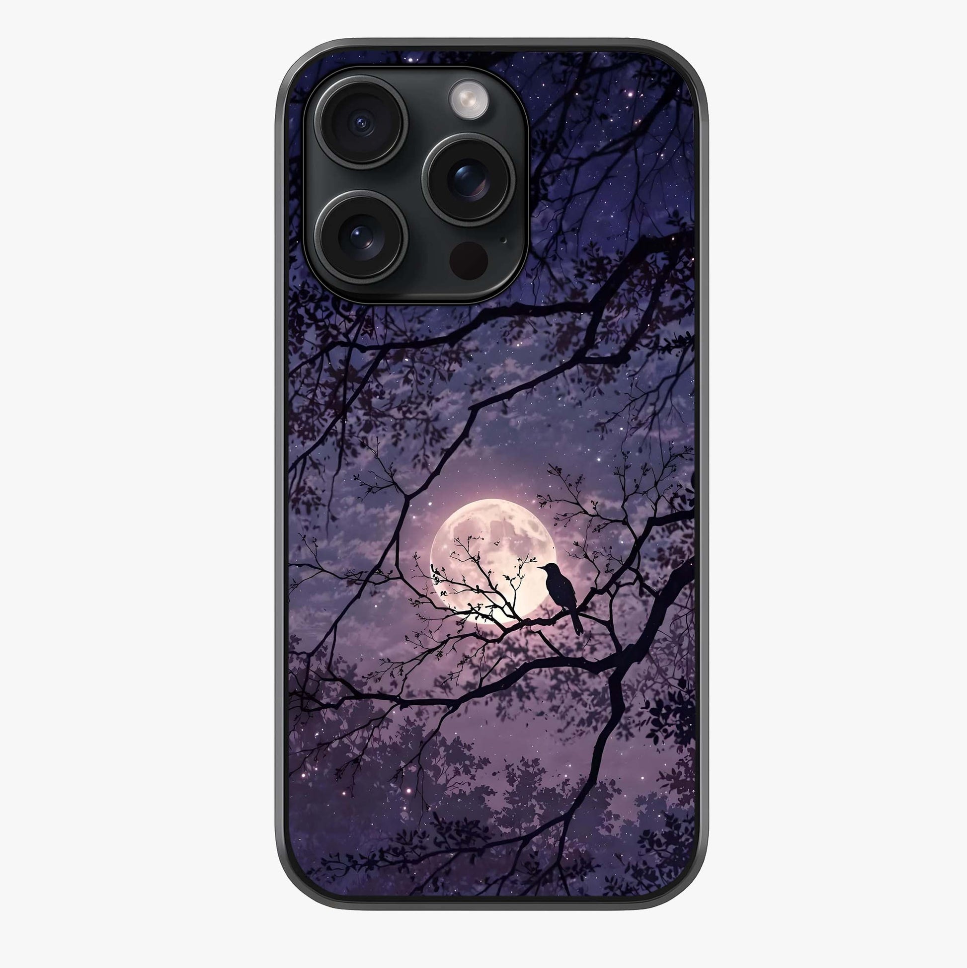 Whispering Moon Silence Glass Case showing full back design in clean flat view with glossy glass finish.