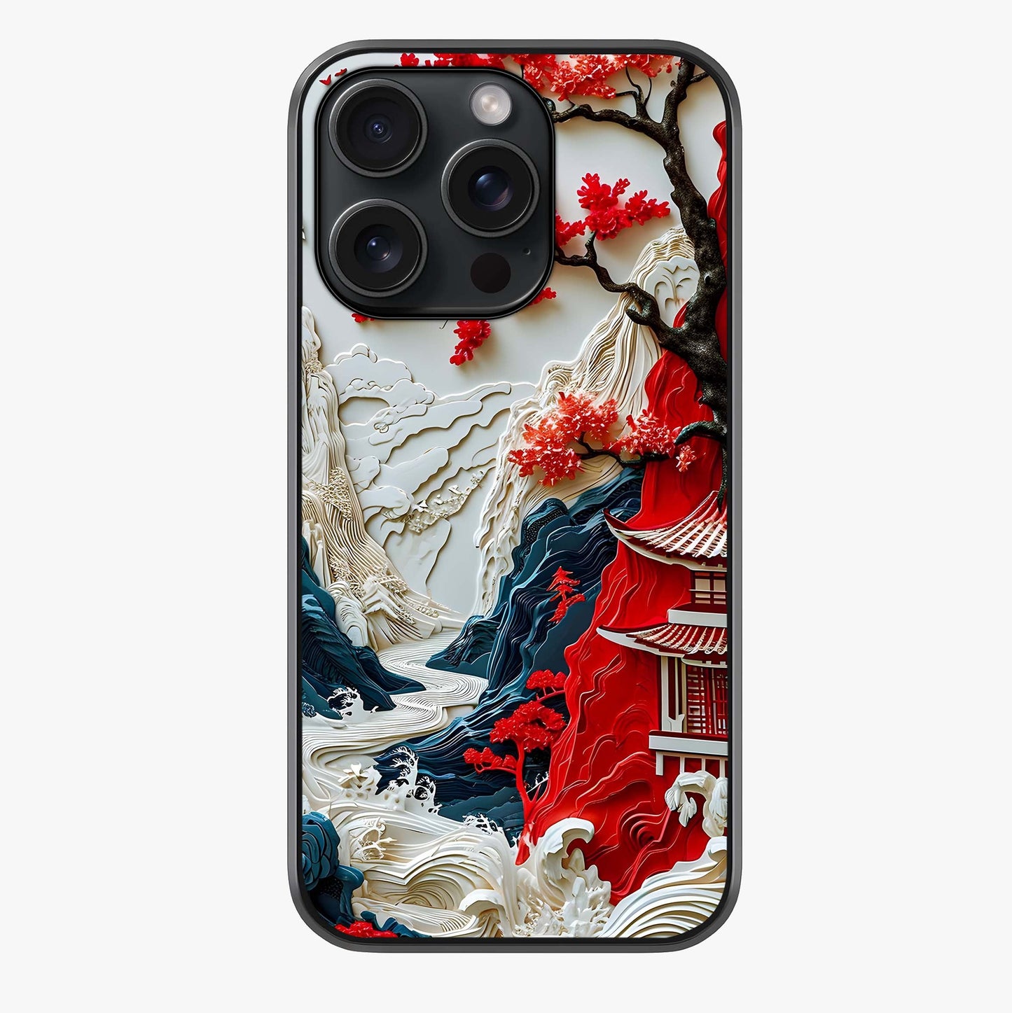 Whispers Of Sakura Waves Glass Case showing full back design in clean flat view with glossy glass finish.