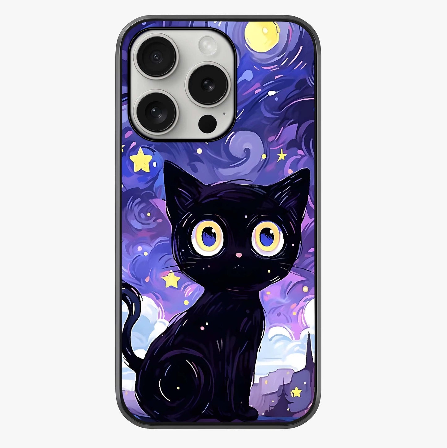 Abstract Cat Art Glass Case showing full back design in clean flat view with glossy glass finish.