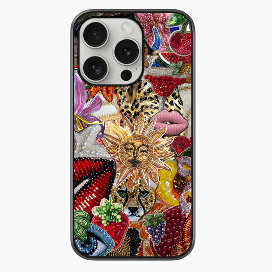 Beaded Fashion Jungle Glass Case showing full back design in clean flat view with glossy glass finish.
