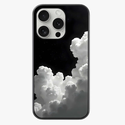 Black Background With White Cloud Glass Case showing full back design in clean flat view with glossy glass finish.