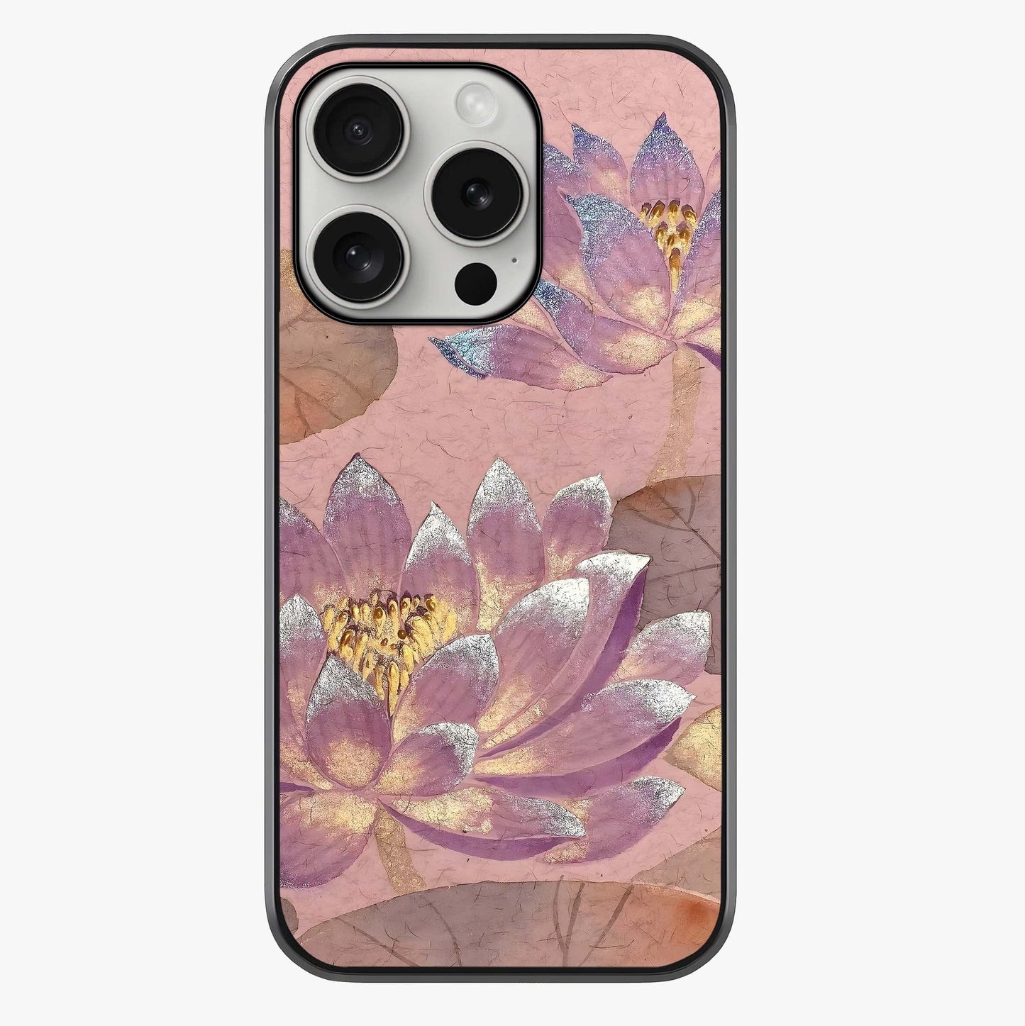 Blossom Mist Lotus Glass Case showing full back design in clean flat view with glossy glass finish.