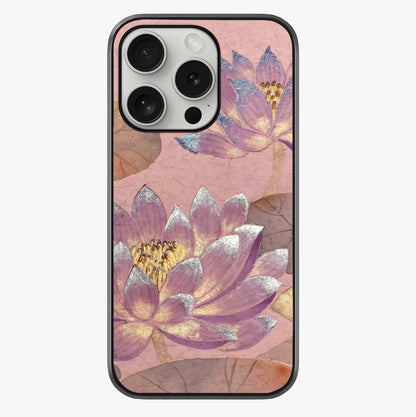 Blossom Mist Lotus Glass Case showing full back design in clean flat view with glossy glass finish.