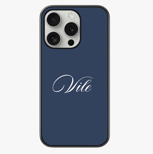 Blue Background Personalized Custom Name Glass Case showing full back design in clean flat view with glossy glass finish.
