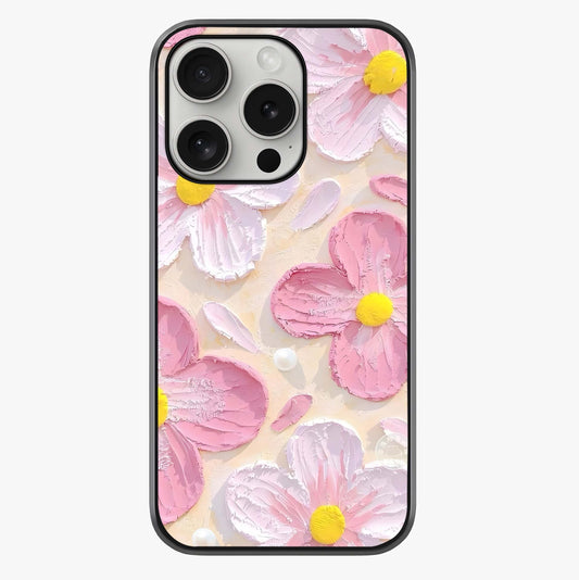 Blush Bloom Texture Glass Case showing full back design in clean flat view with glossy glass finish.