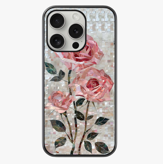Blush Mosaic Bloom Glass Case showing full back design in clean flat view with glossy glass finish.