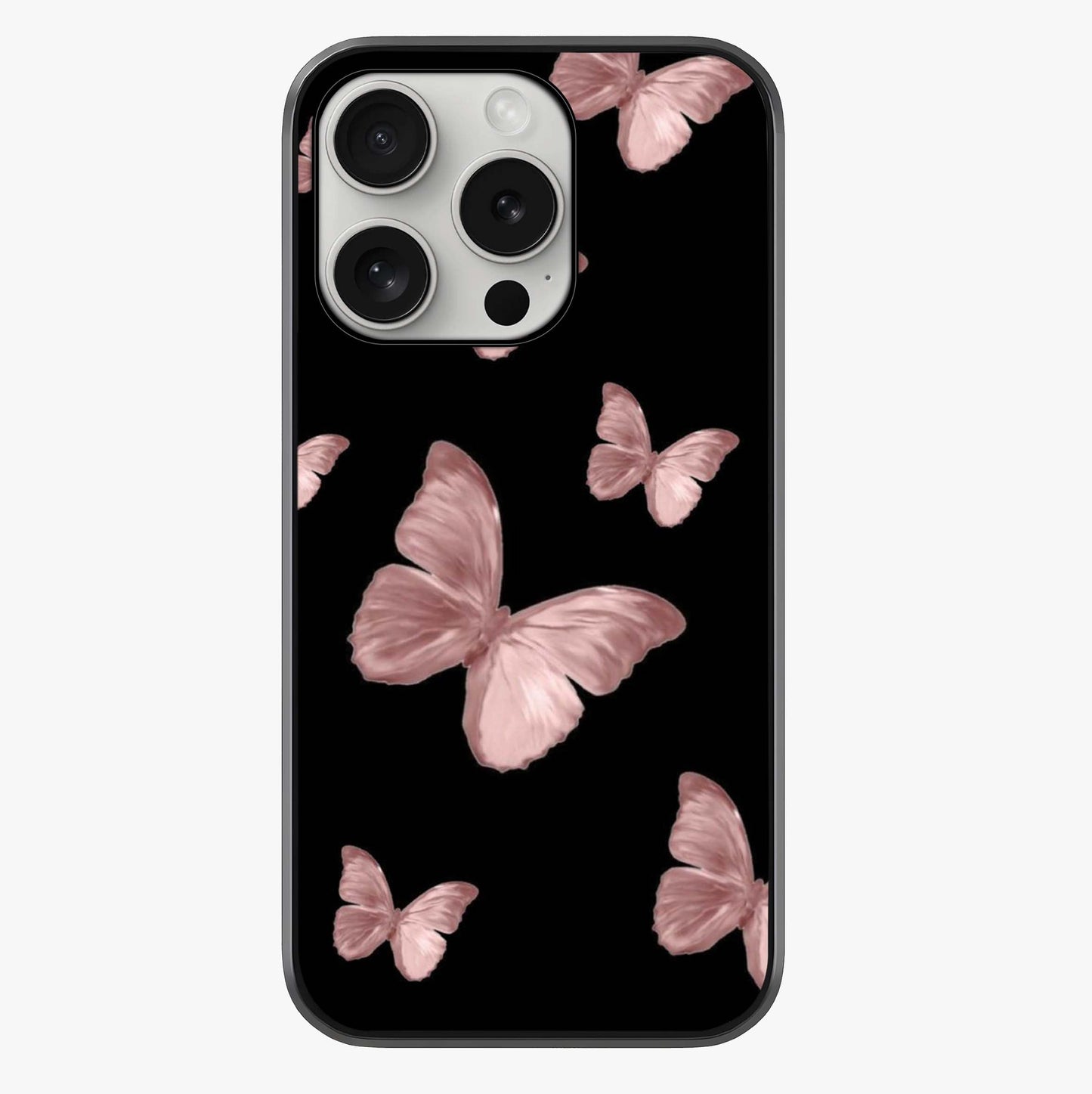 Butterfly Pattern Glass Case showing full back design in clean flat view with glossy glass finish.