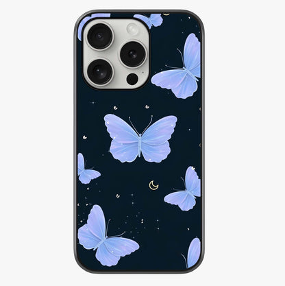 Butterfly With Stars Pattern Glass Case showing full back design in clean flat view with glossy glass finish.