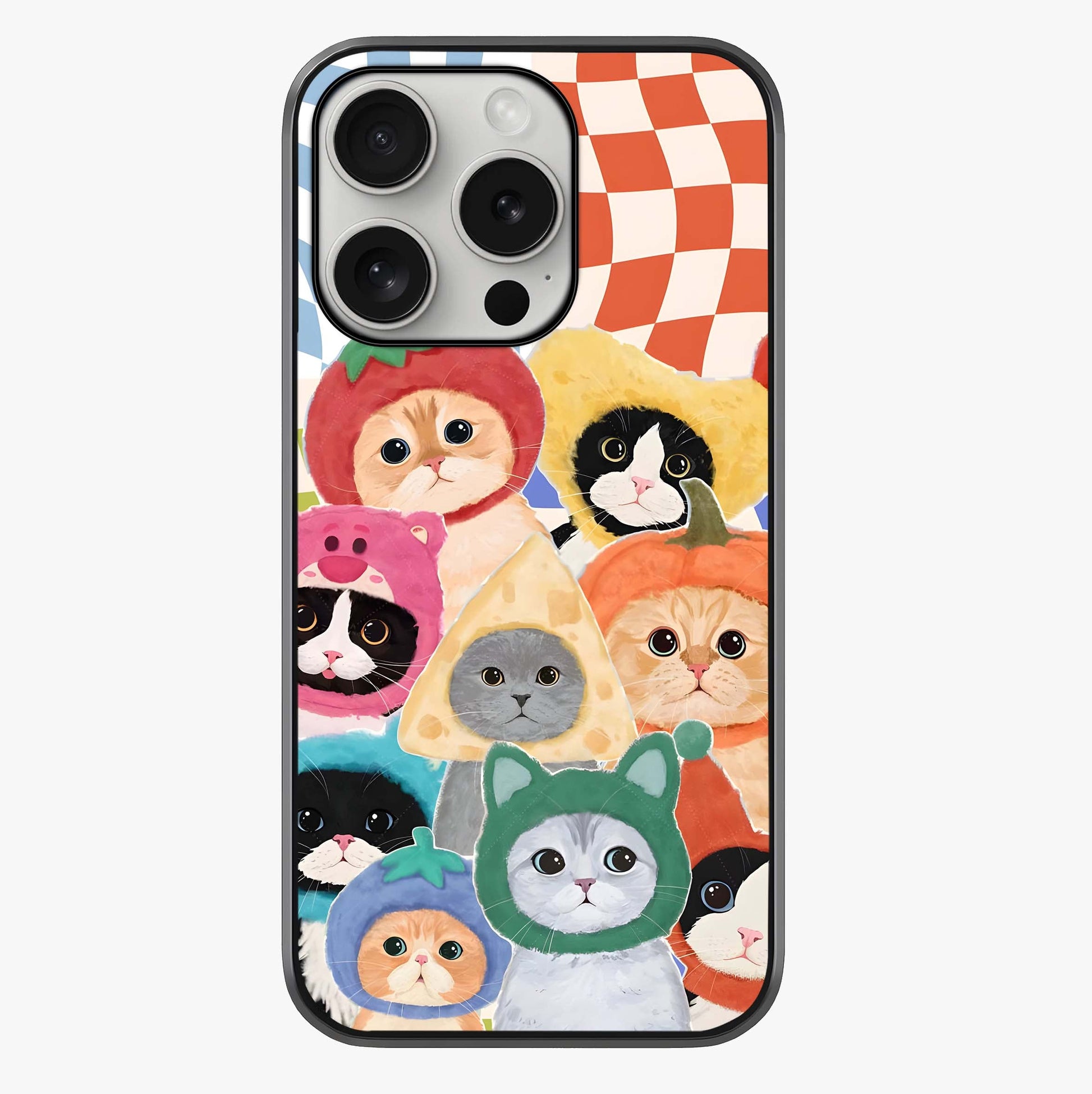 Cats In Fruits Glass Case showing full back design in clean flat view with glossy glass finish.
