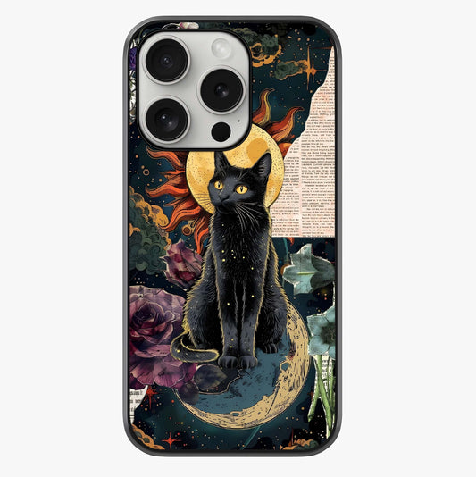Celestial Black Cat Glass Case showing full back design in clean flat view with glossy glass finish.