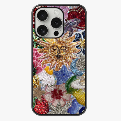 Celestial Floral And Playful Glass Case showing full back design in clean flat view with glossy glass finish.
