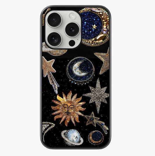 Celestial Gem Constellations Glass Case showing full back design in clean flat view with glossy glass finish.