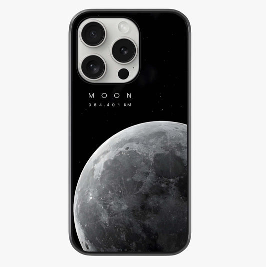 Cosmic Moon Glow Glass Case showing full back design in clean flat view with glossy glass finish.
