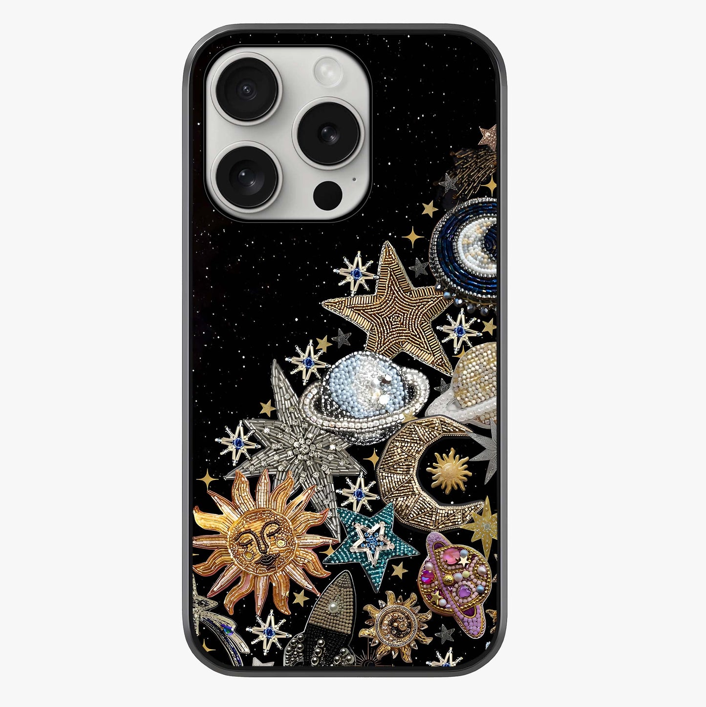 Cosmic Sparkle Dreams Glass Case showing full back design in clean flat view with glossy glass finish.