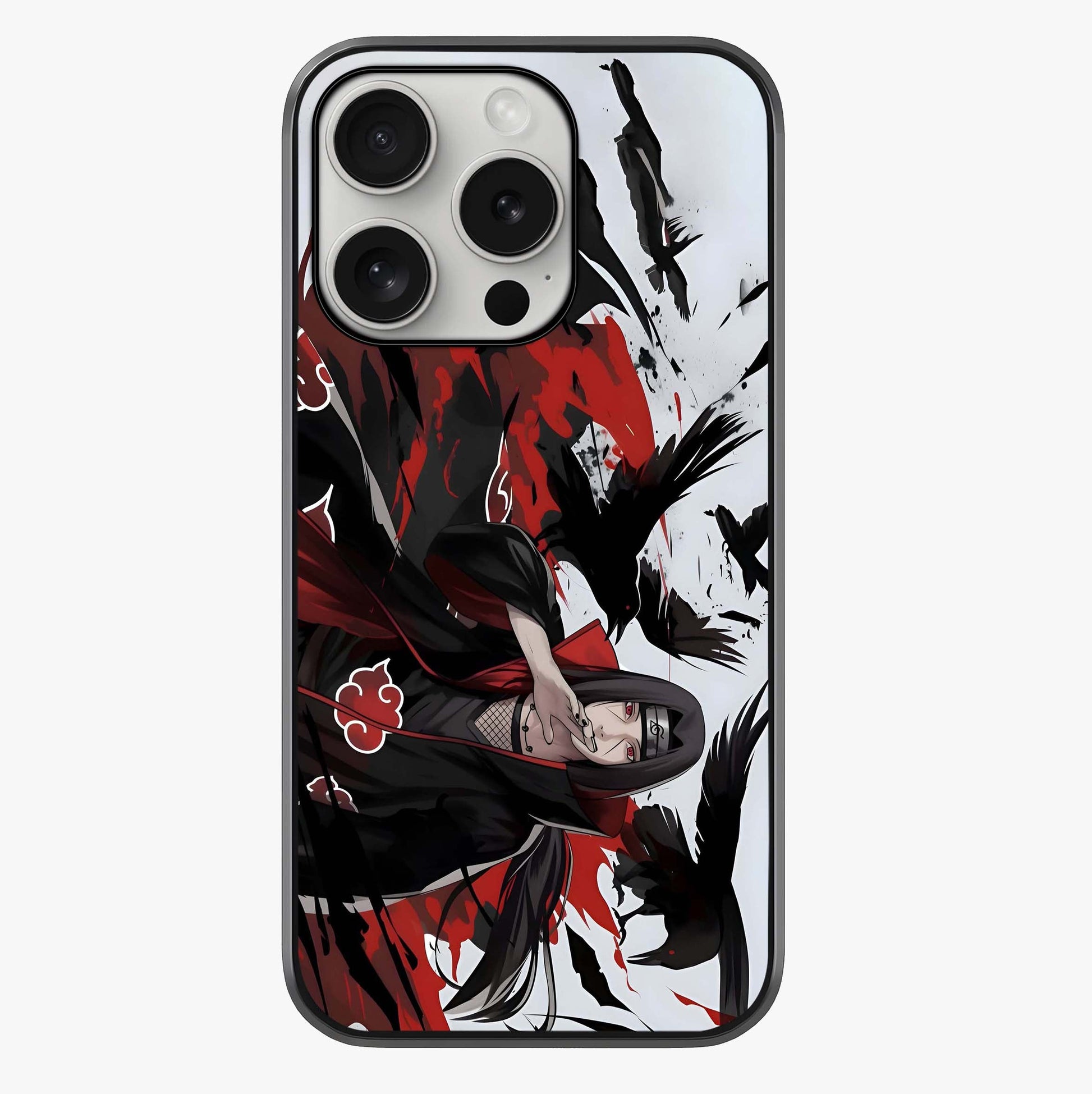 Crimson Crow Illusion Glass Case showing full back design in clean flat view with glossy glass finish.