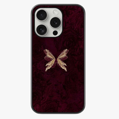 Crimson Fade Butterfly Glass Case showing full back design in clean flat view with glossy glass finish.