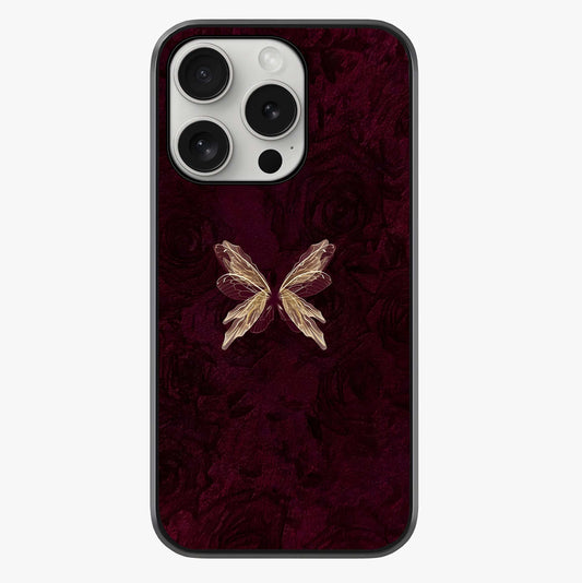 Crimson Fade Butterfly Glass Case showing full back design in clean flat view with glossy glass finish.