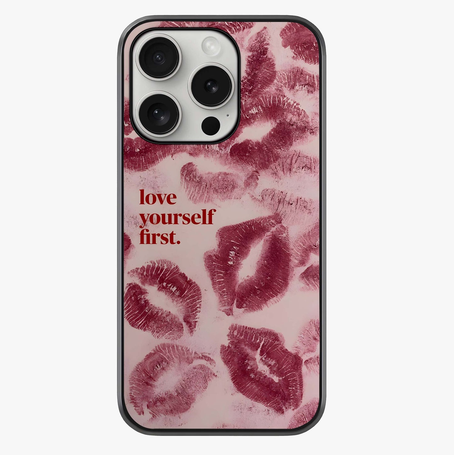 Crimson Kiss Love Glass Case showing full back design in clean flat view with glossy glass finish.
