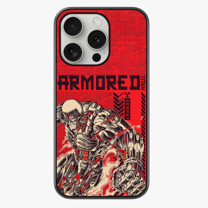 Crimson Mecha Titan Glass Case showing full back design in clean flat view with glossy glass finish.