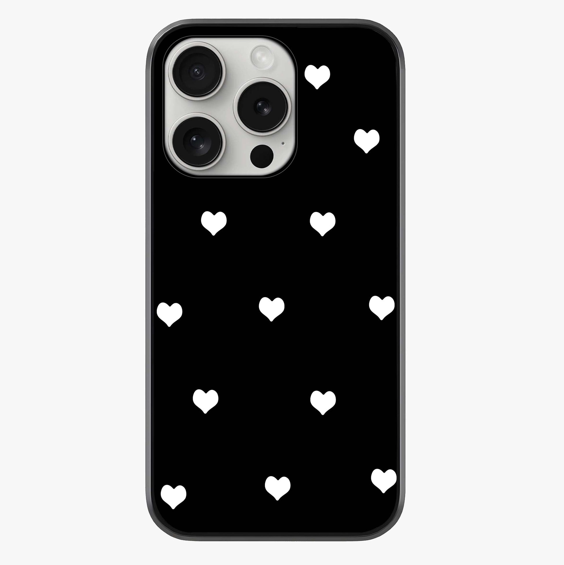 Cute And Simple White Hearts Glass Case showing full back design in clean flat view with glossy glass finish.