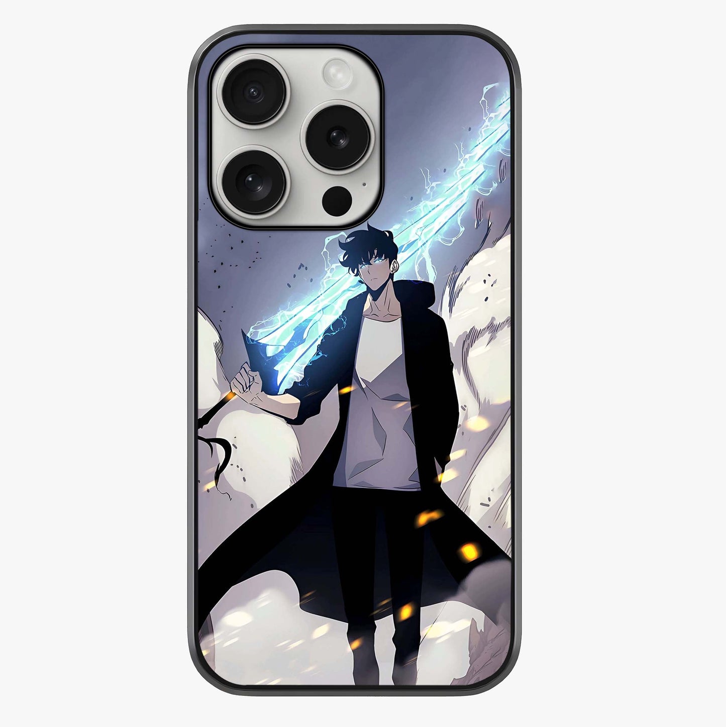 Dark Lightning Anime Warrior Glass Case showing full back design in clean flat view with glossy glass finish.