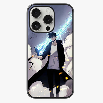 Dark Lightning Anime Warrior Glass Case showing full back design in clean flat view with glossy glass finish.