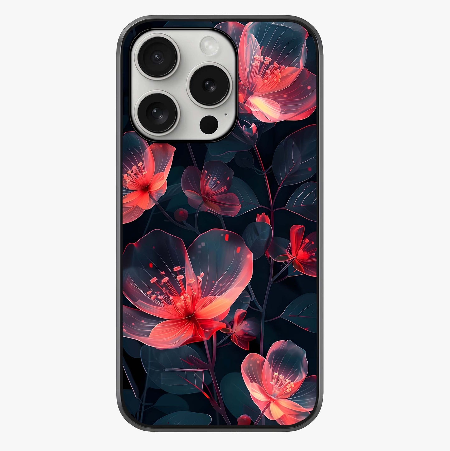 Dark Shade Of Flower Glass Case showing full back design in clean flat view with glossy glass finish.