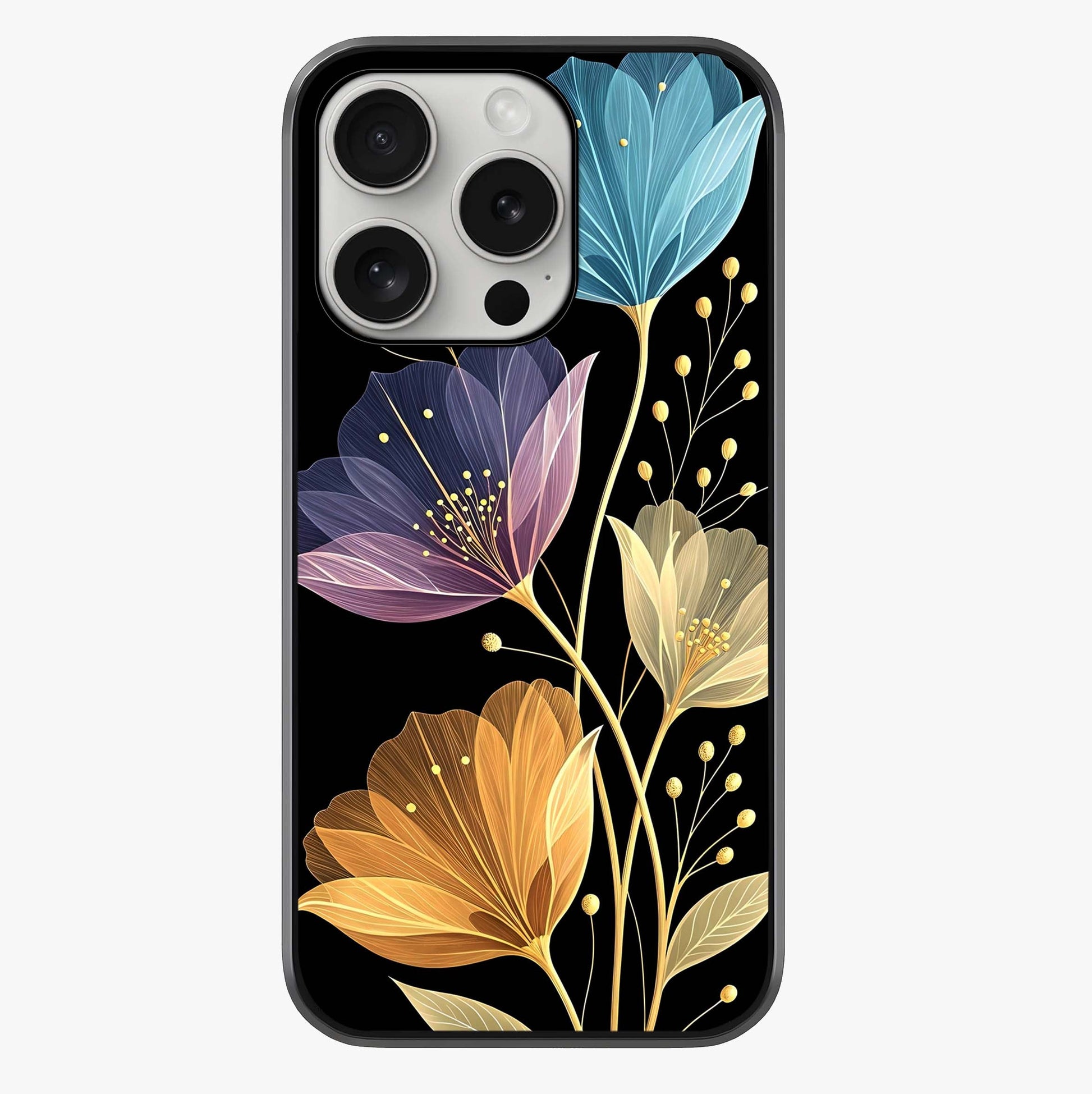 Delicate Multicolor Flowers Glass Case showing full back design in clean flat view with glossy glass finish.
