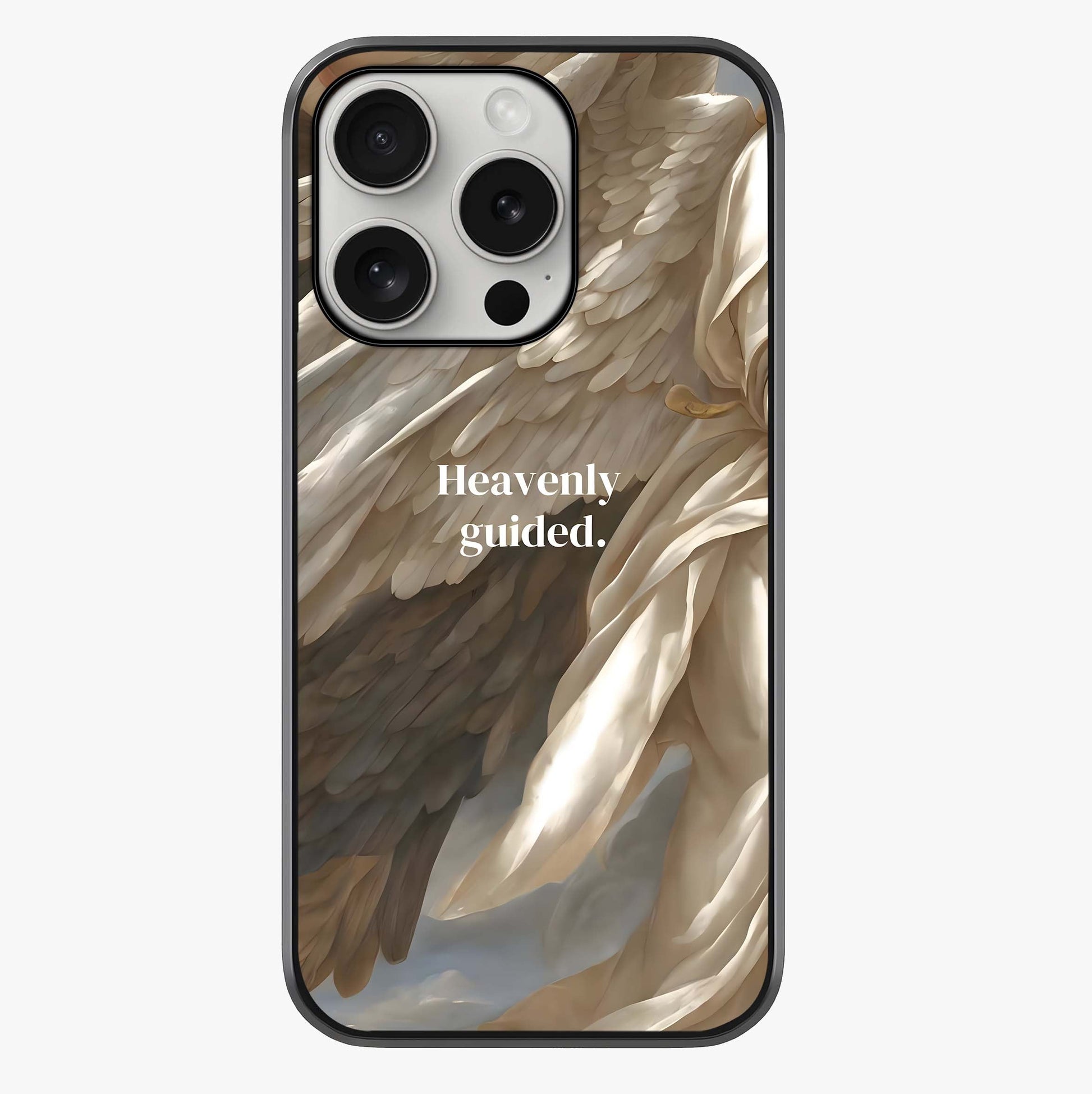 Divine Winged Grace Glass Case showing full back design in clean flat view with glossy glass finish.