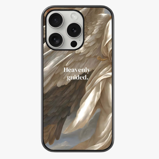 Divine Winged Grace Glass Case showing full back design in clean flat view with glossy glass finish.