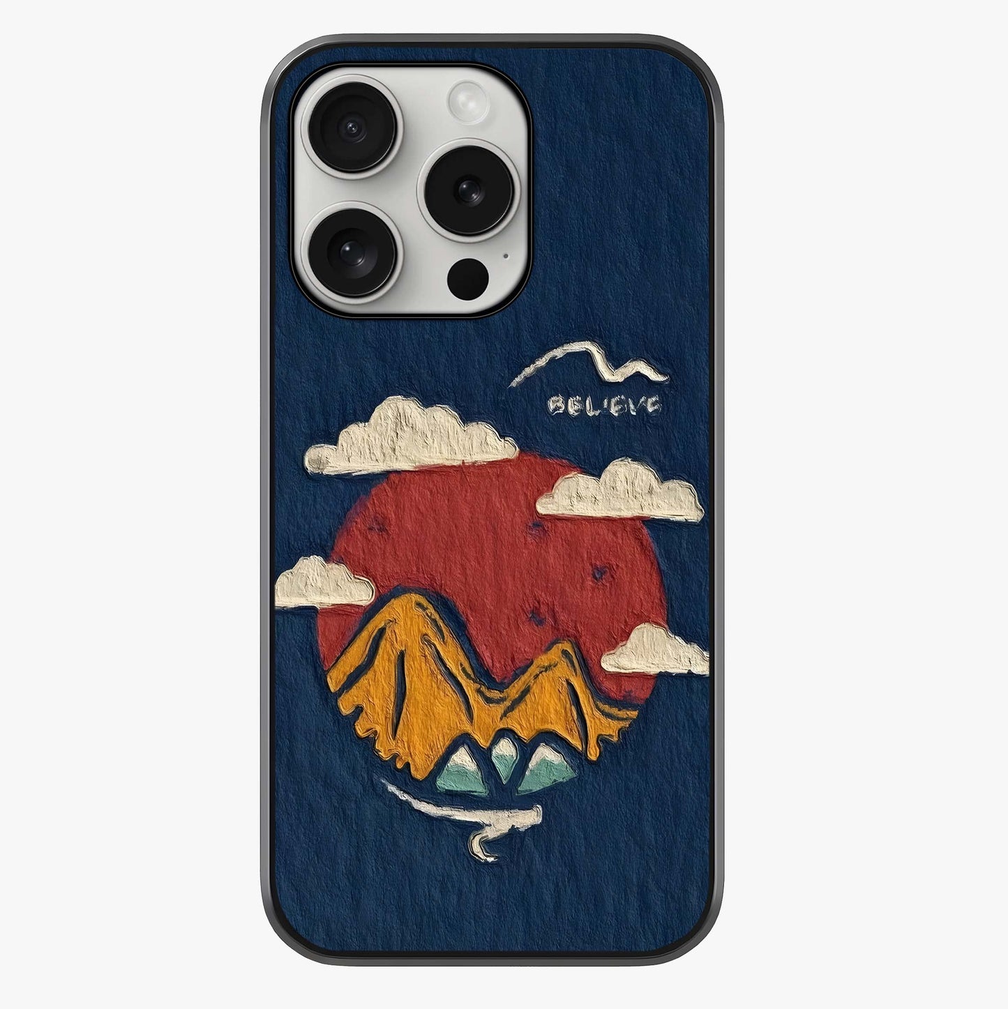 Dream Beyond Mountains Glass Case showing full back design in clean flat view with glossy glass finish.