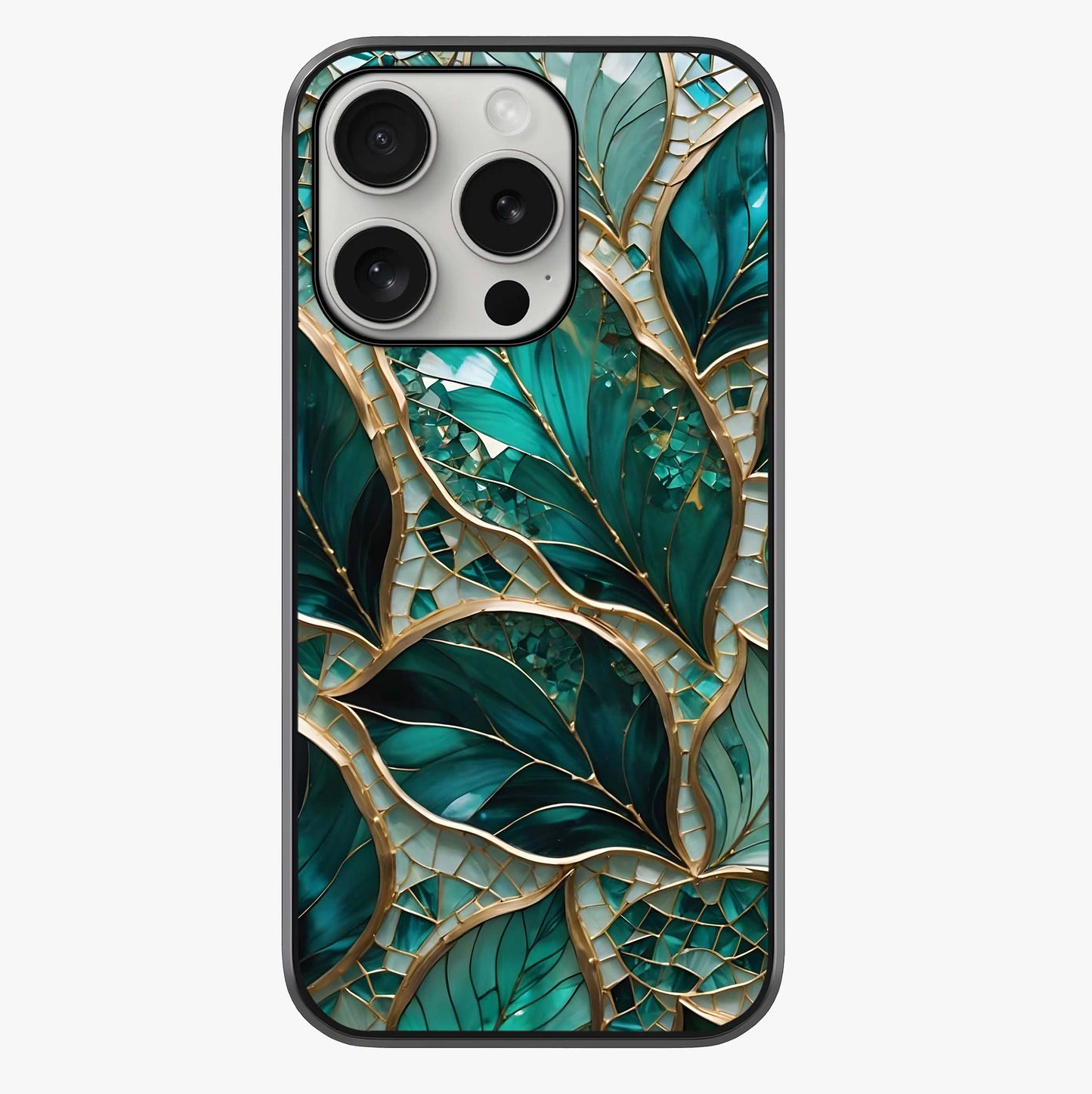 Emerald Leaf Glass Glass Case showing full back design in clean flat view with glossy glass finish.