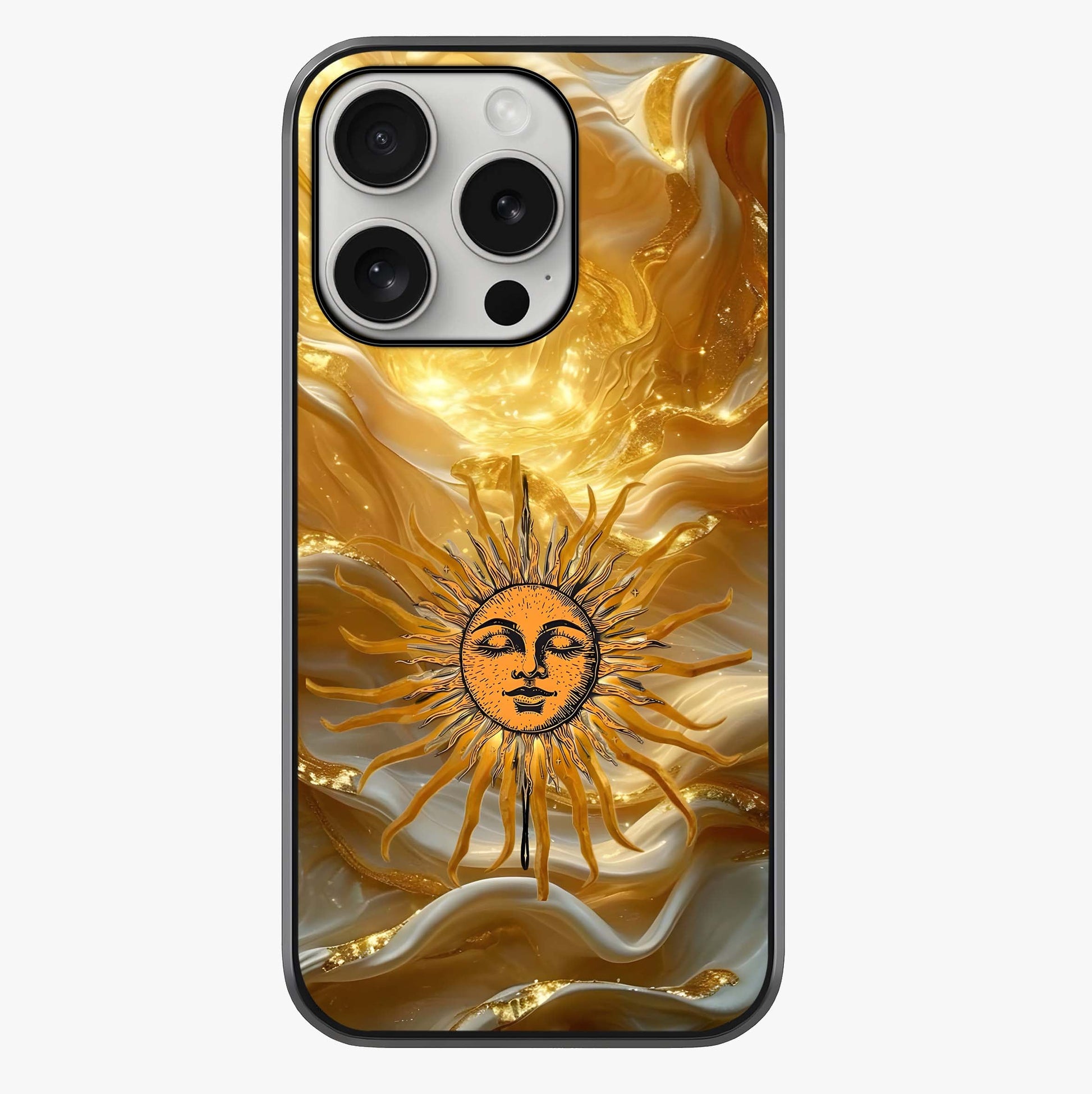 Eternal Golden Glow Glass Case showing full back design in clean flat view with glossy glass finish.