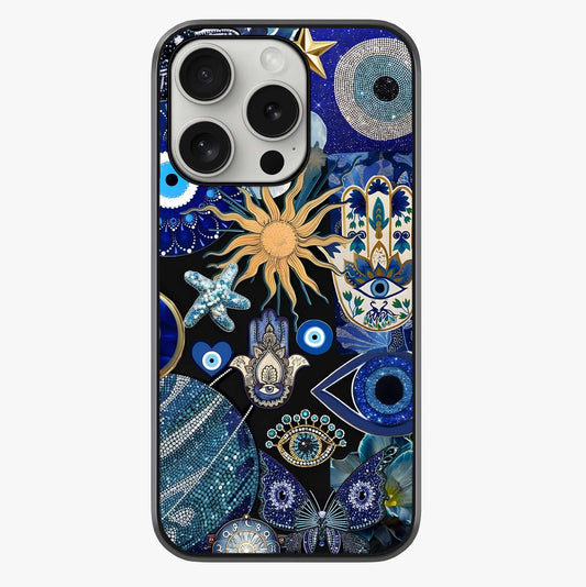 Evil Eye Charm Mix Glass Case showing full back design in clean flat view with glossy glass finish.