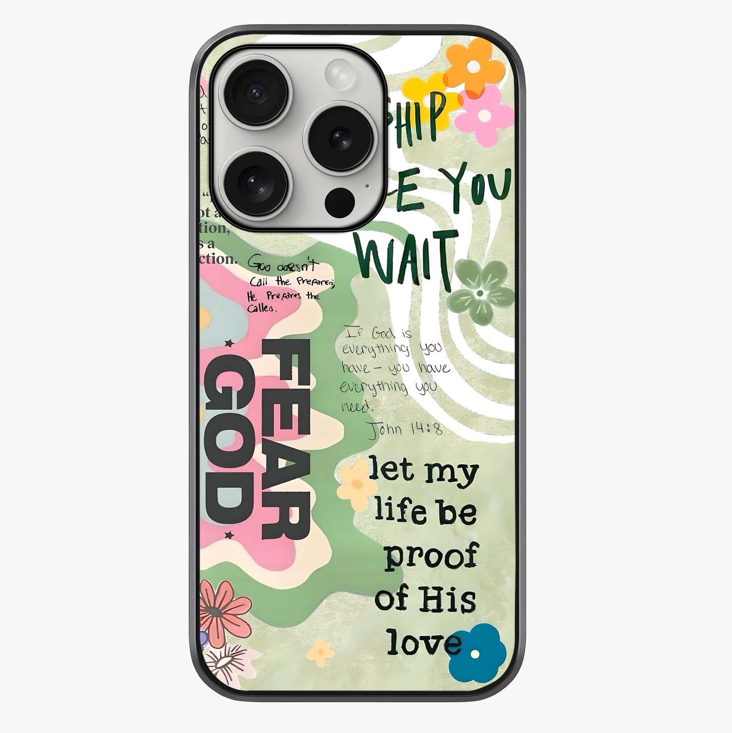 Faith Over Fear Glass Case showing full back design in clean flat view with glossy glass finish.