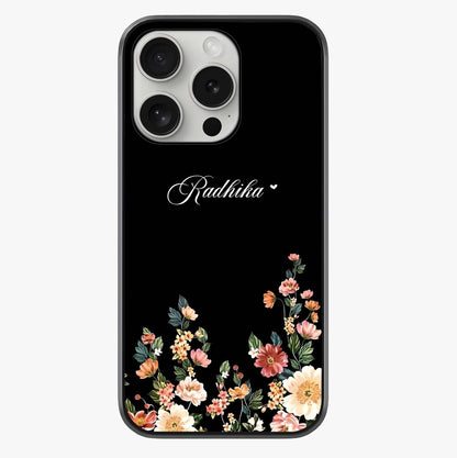 Floral Design With A Custom Personalized Name Glass Case showing full back design in clean flat view with glossy glass finish.