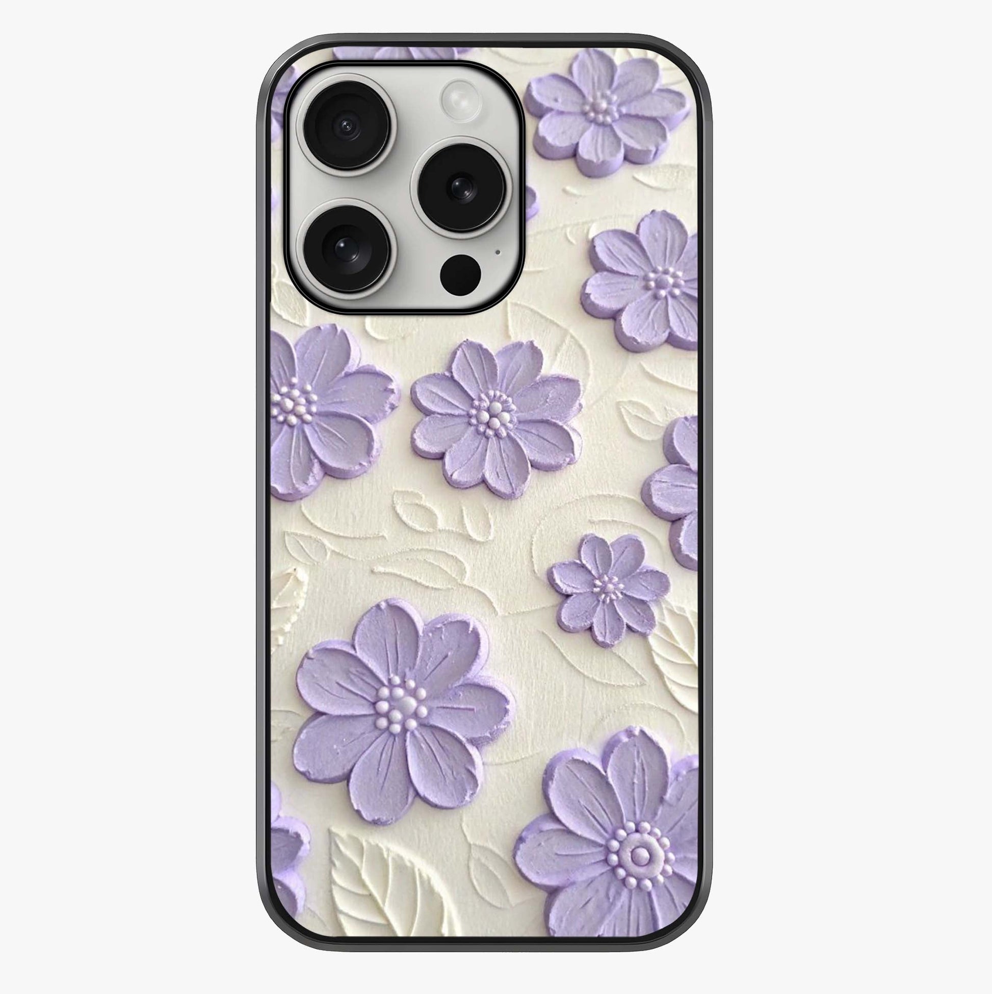 Floral Wall Art With Purple Flowers Glass Case showing full back design in clean flat view with glossy glass finish.