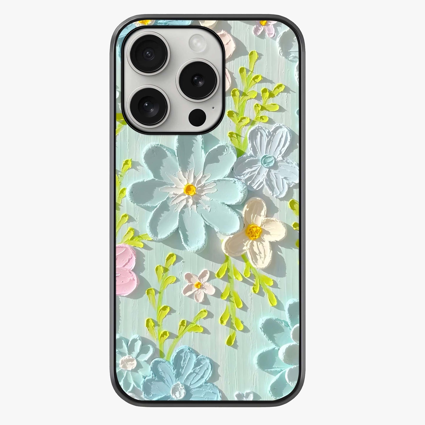 Frosted Petal Garden Glass Case showing full back design in clean flat view with glossy glass finish.