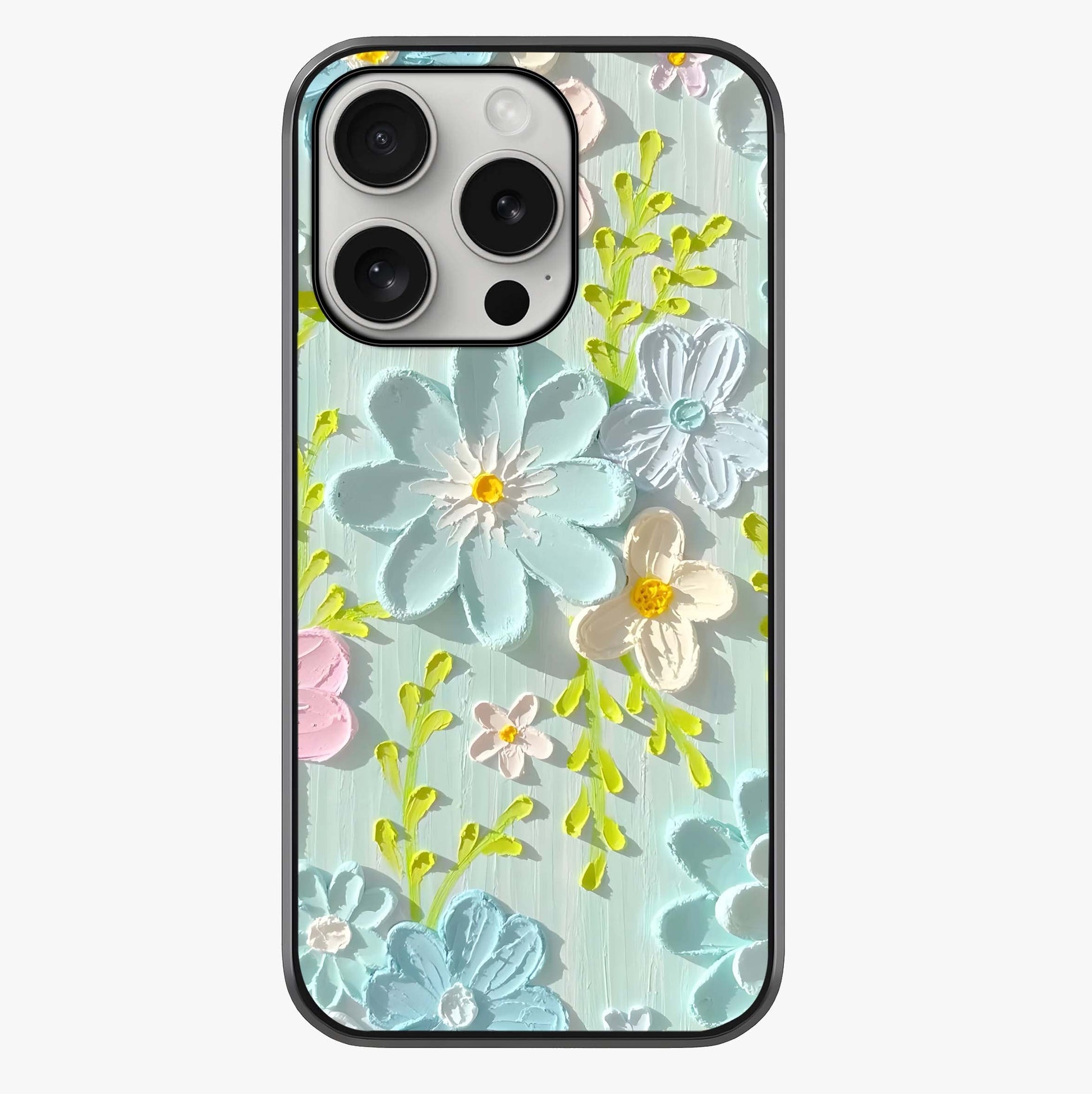 Frosted Petal Garden Glass Case showing full back design in clean flat view with glossy glass finish.