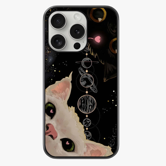 Galactic Cat Glass Case showing full back design in clean flat view with glossy glass finish.