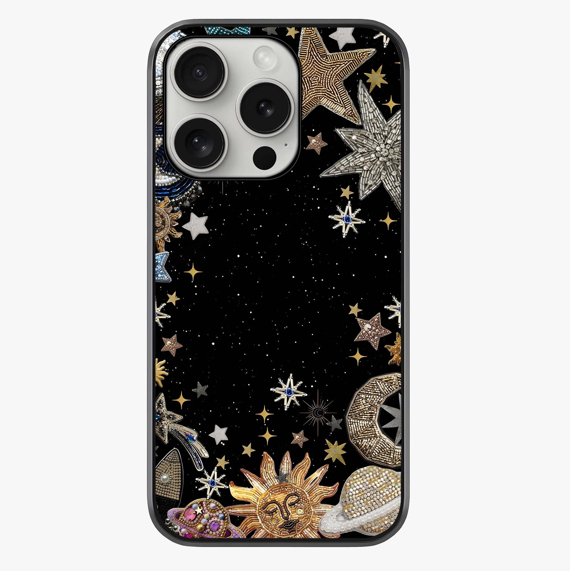 Galactic Jewel Stars Glass Case showing full back design in clean flat view with glossy glass finish.