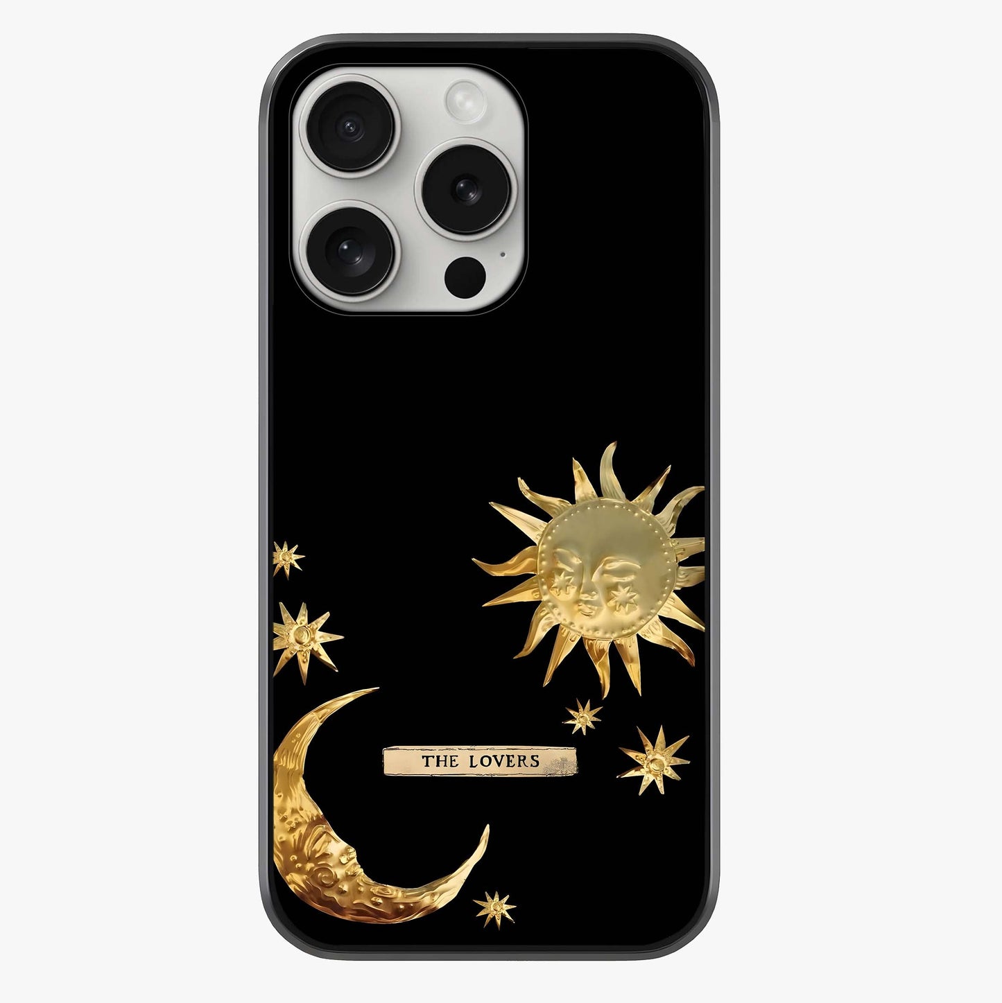 Golden Celestial Charm Glass Case showing full back design in clean flat view with glossy glass finish.