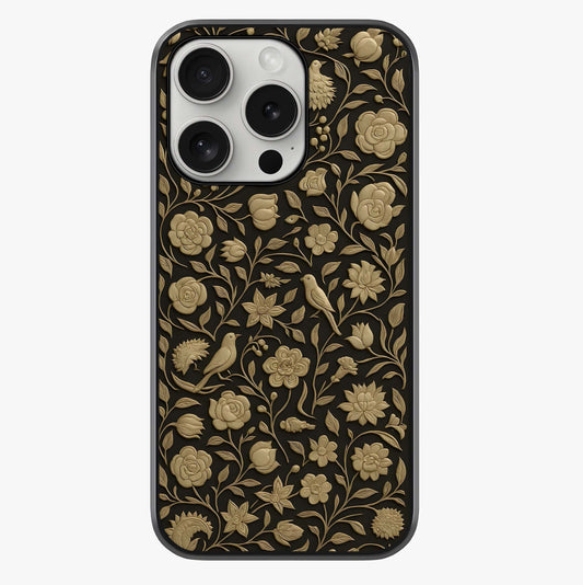 Golden Floral Majesty Glass Case showing full back design in clean flat view with glossy glass finish.
