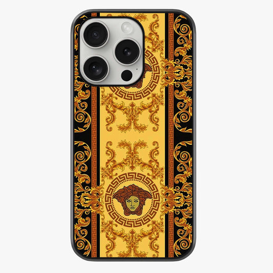 Golden Royal Heritage Glass Case showing full back design in clean flat view with glossy glass finish.