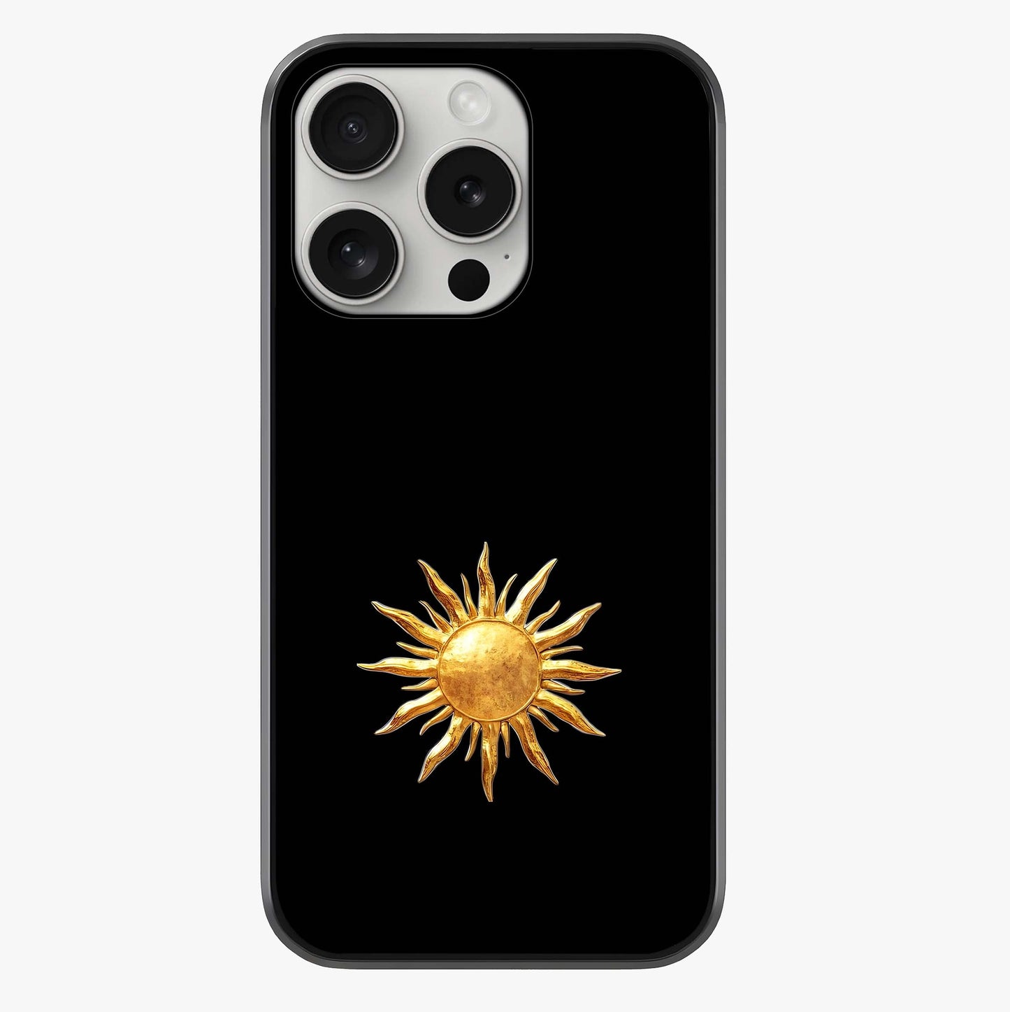 Golden Sun Minimalism Glass Case showing full back design in clean flat view with glossy glass finish.