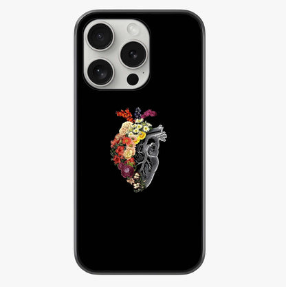Heart With Flowers Glass Case showing full back design in clean flat view with glossy glass finish.