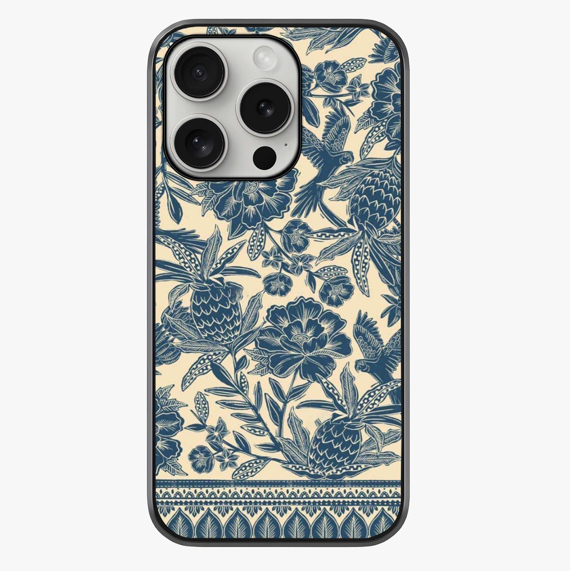 Heirloom Wild Bloom Glass Case showing full back design in clean flat view with glossy glass finish.