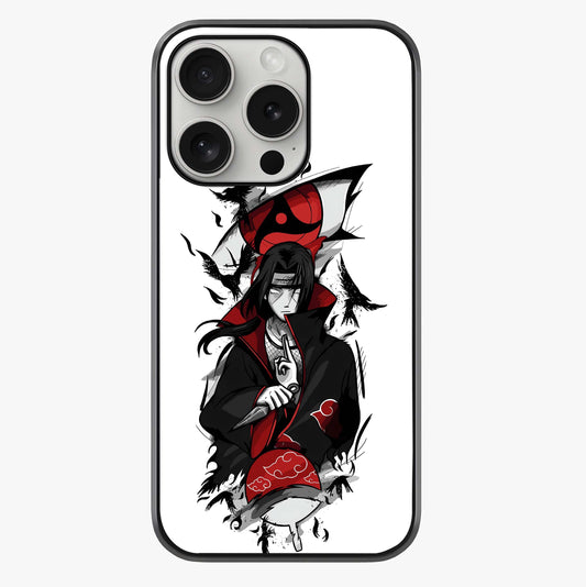 Itachi Sharingan Glass Case showing full back design in clean flat view with glossy glass finish.