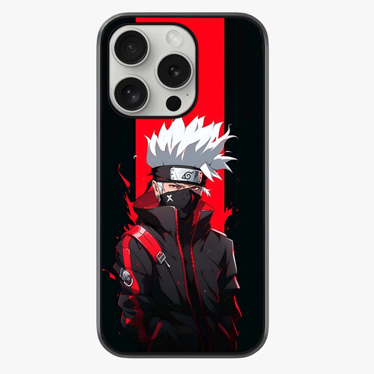 Kakashi Scarlet Shadow Glass Case showing full back design in clean flat view with glossy glass finish.